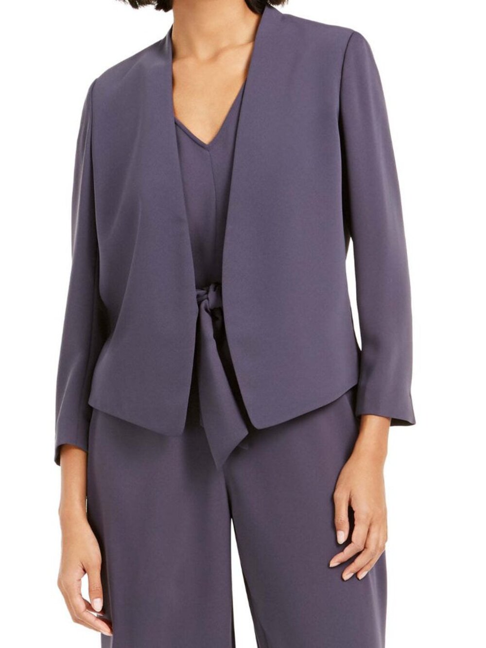 bar III Womens Collarless Open front Jacket